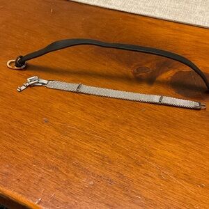 Stella & Dot KEEP Silver-Tone Mesh and Black Leather Slide Charm Bracelets